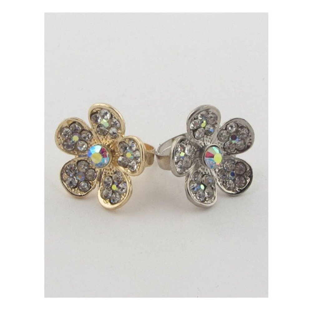 Flower rhinestone adjustable ring